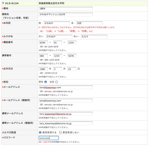 お客様情報を入力